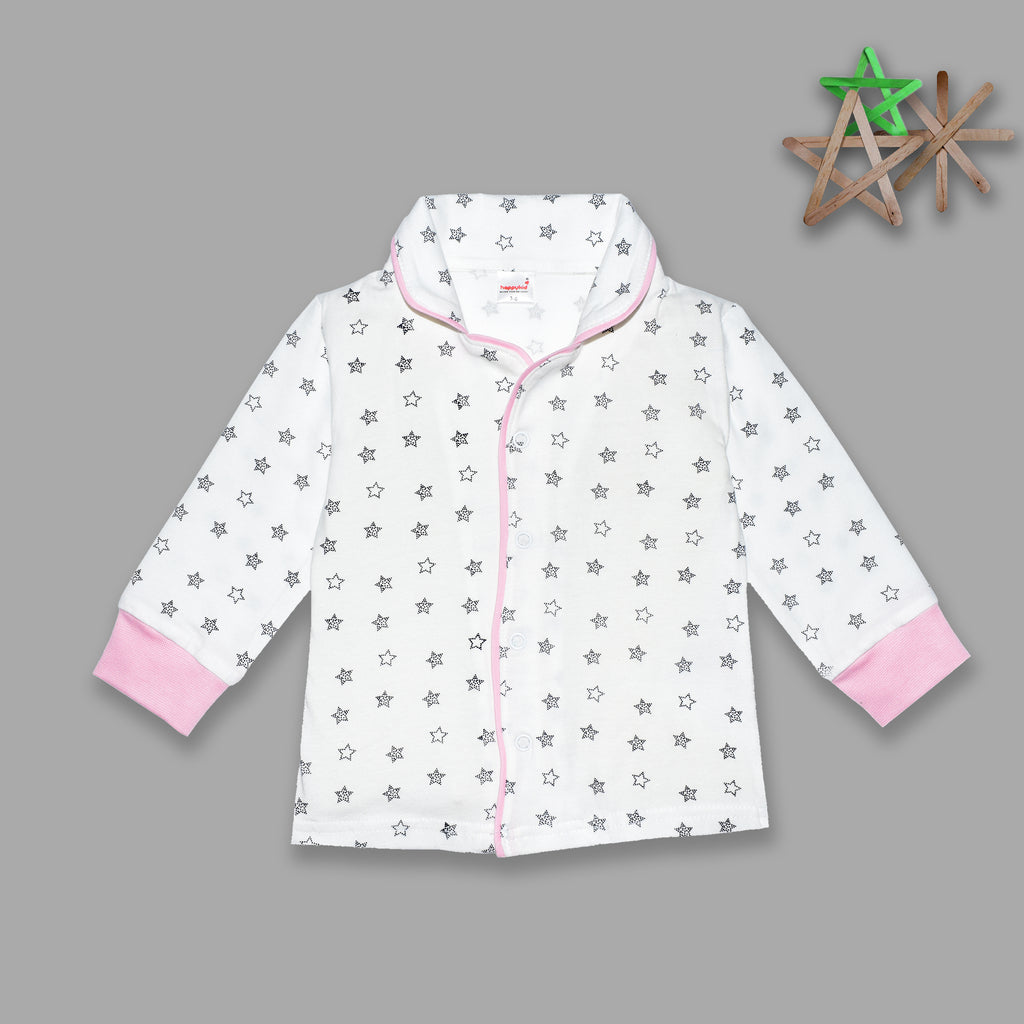 White and Pink Printed Full Sleeve Sleepsuit for Newborn Baby Boys and Baby Girls
