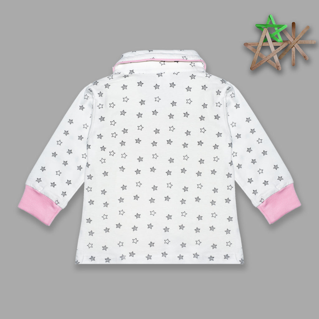 White and Pink Printed Full Sleeve Sleepsuit for Newborn Baby Boys and Baby Girls